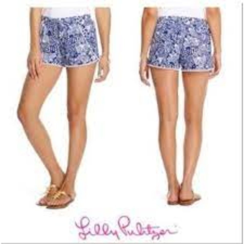 Lilly Pulitzer Upstream Pom Pom Shorts Fish Print Size XL Extra Large